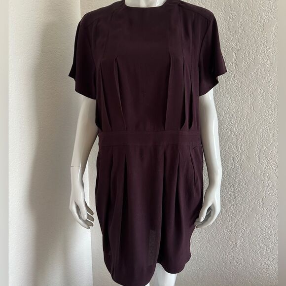 & Other Stories Dress Burgundy Pleated Front Dress Pockets • NEW WITH TAGS • - Picture 3 of 11